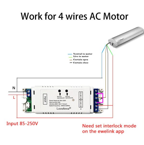 LoveAnna 2CH WiFi Switch: 4 wires AC motor wiring diagram
