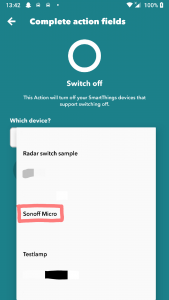 SmartThings on IFTTT: select trigger - switch off