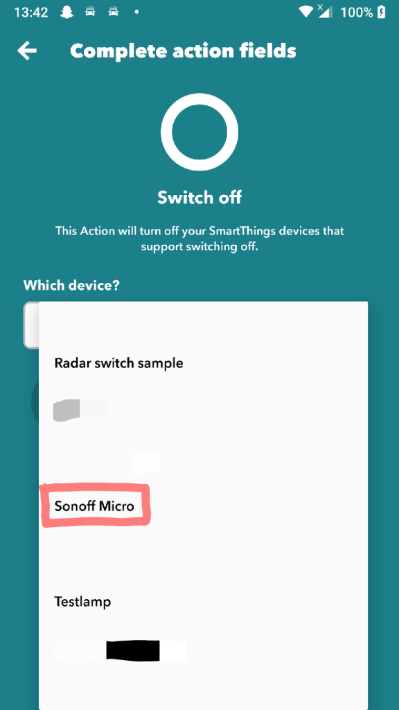 SmartThings on IFTTT: select trigger - switch off