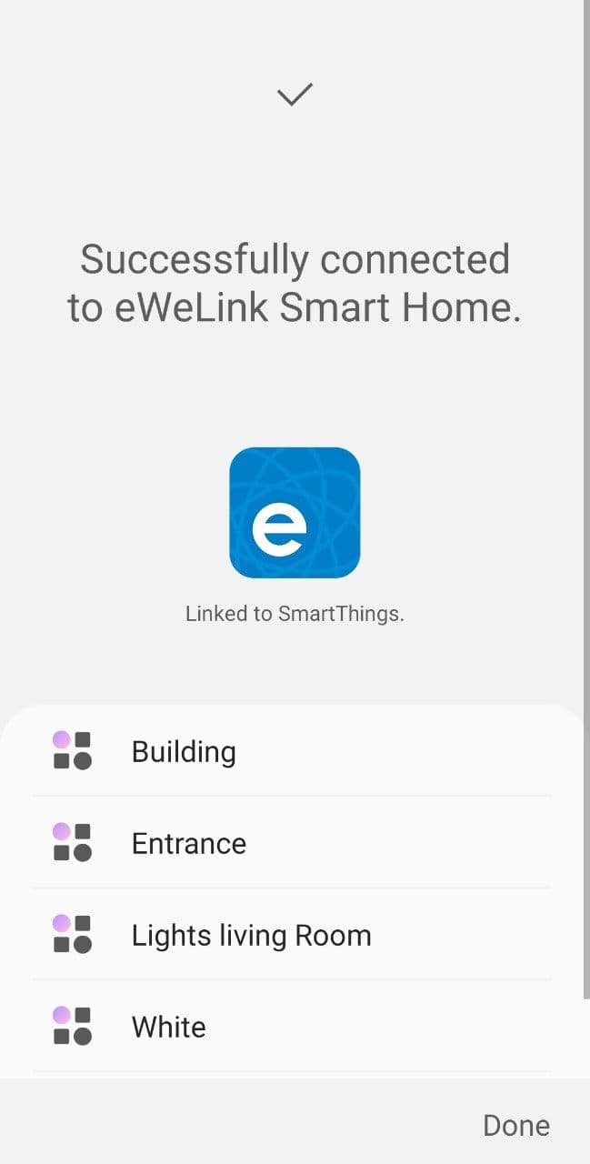 SmartThings linking - Step 7: close devices added confirmation