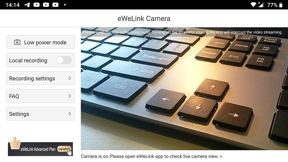 eWeLink Camera: app itself