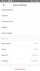 Sonoff NSPanel: device settings (2/2)