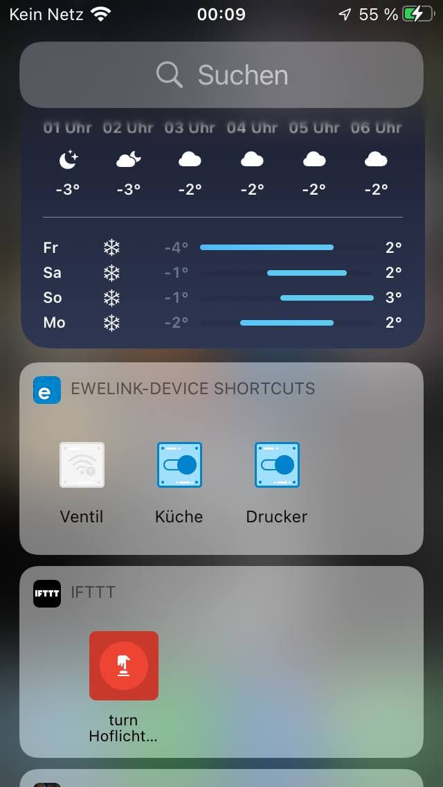 eWeLink widget on iOS Today View: collapsed state