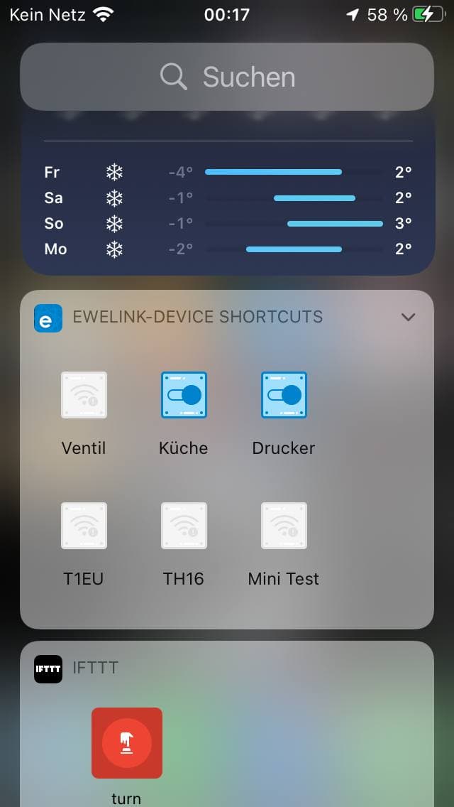 eWeLink widget on iOS Today View: expanded state
