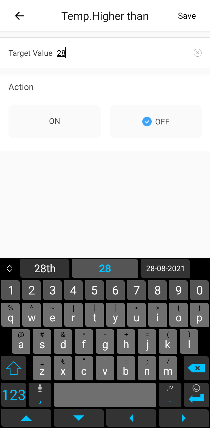 TH10/16 auto mode: auto schedule setting - temp higher than setting