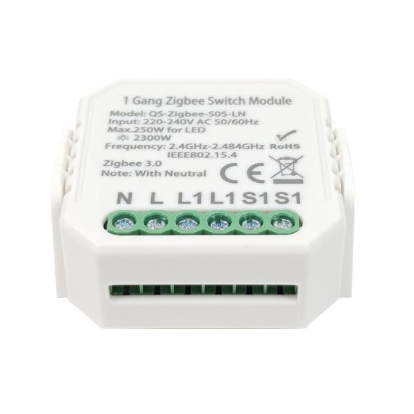 SmartWise 1-gang Zigbee switch 230V L+N: front, bottom (2)