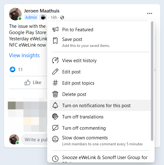 Facebook - Turn on post notifications - Desktop website